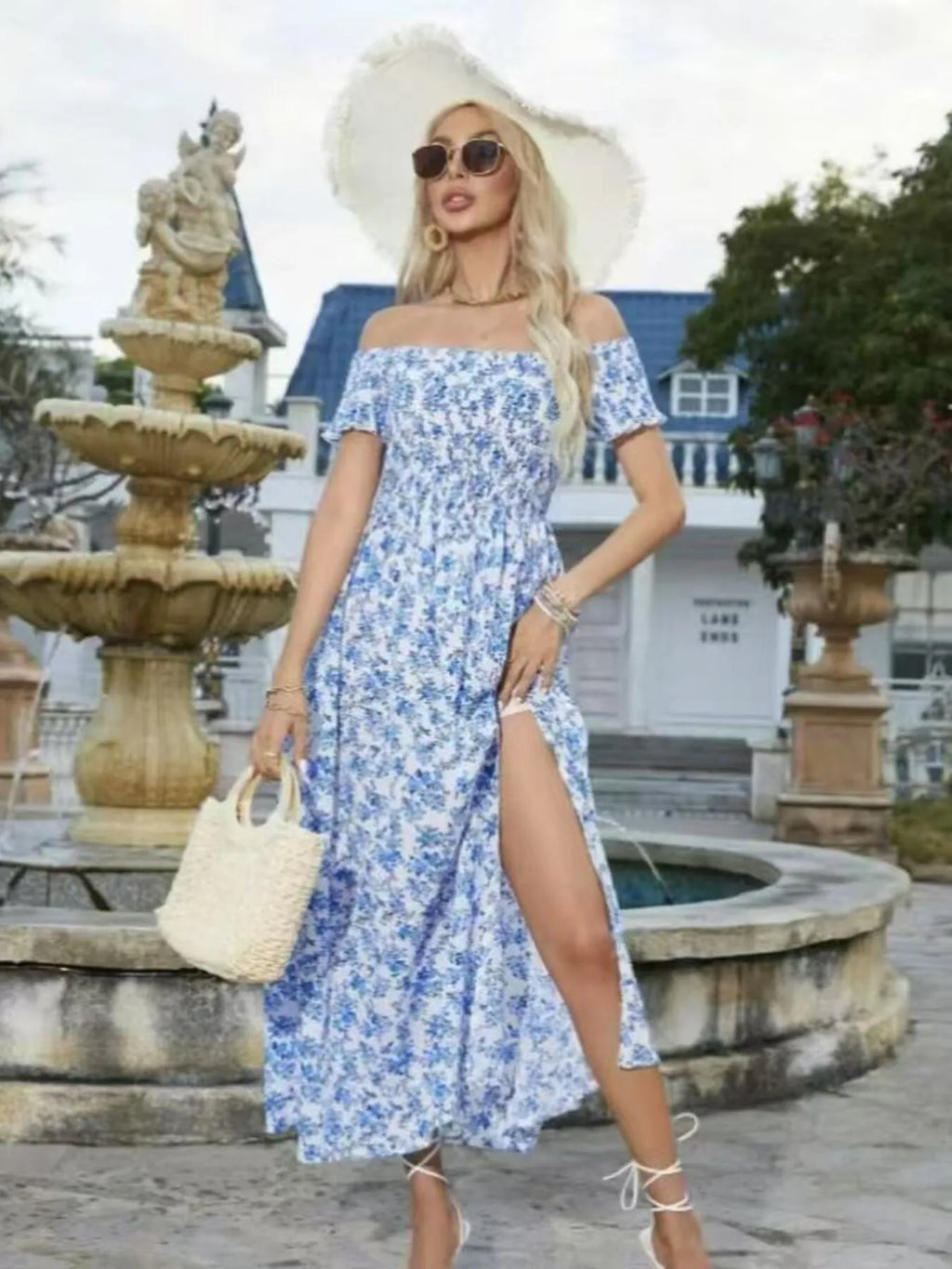 Full Size Slit Off-Shoulder Floral Midi Dress Plus Size