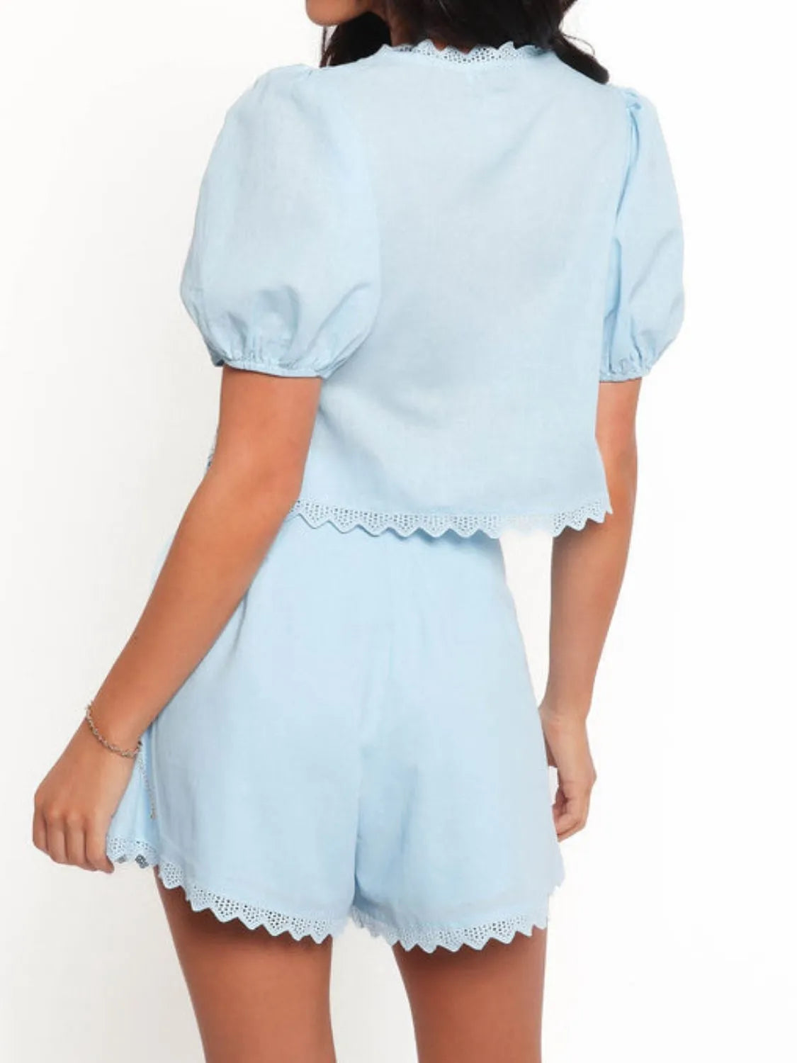 Lace Detail V-Neck Top and Shorts Set